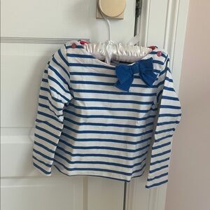Petit Bateau Navy and White Striped Long Sleeve Tee with Bow